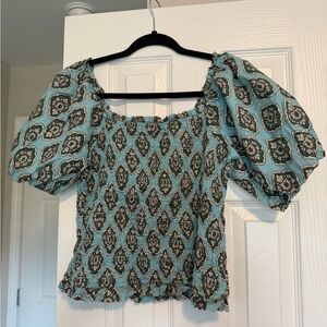 Maurices Blue‎ Puff Sleeve Ruffled Blouse